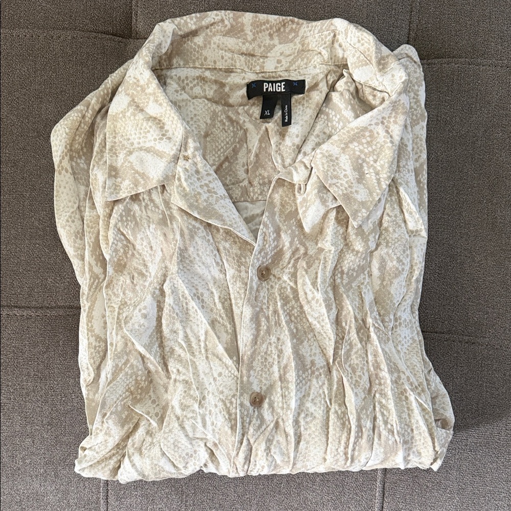 PAIGE Men's Light Beige Snake-Print Button-Down Shirt